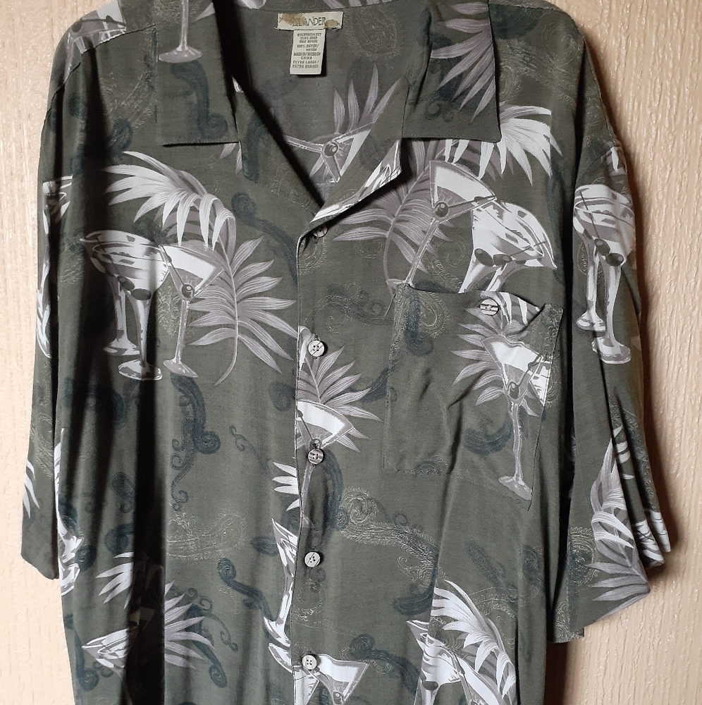 Islander Button Down Shirt XL Martini Tiki Lounge Palm Trees Tropical Vacation